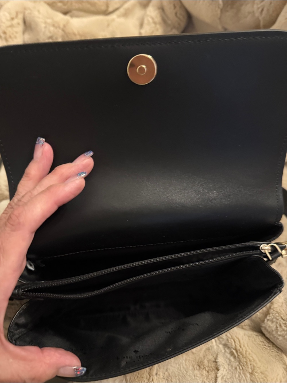 kate spade black leather crossbody with gold logo hardware - Picture 5 of 10